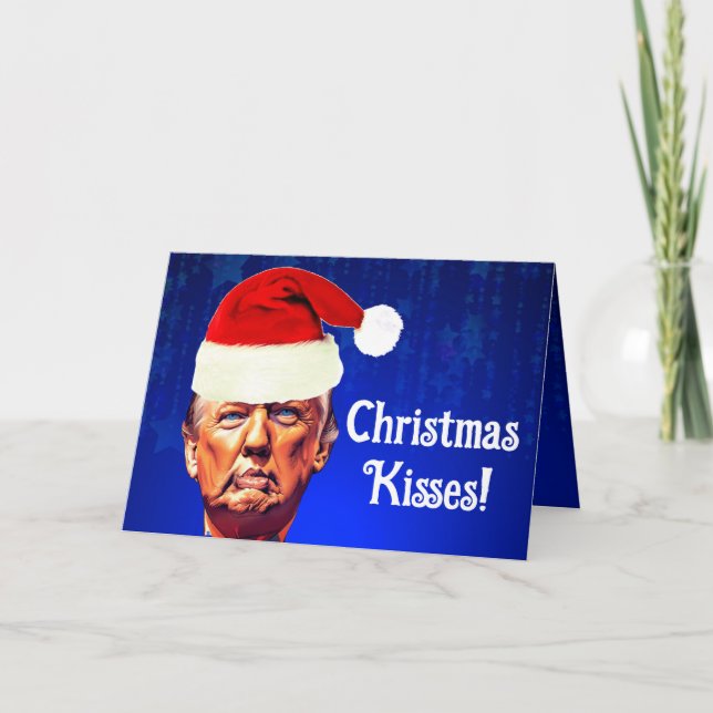 Cartão De Festividades Engraçado Trump Pucker "Beijos de Natal" (Frente)