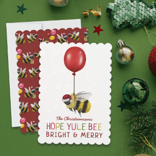 Cartão De Festividades Engraçado Yule Bee Feliz e Bright Natal