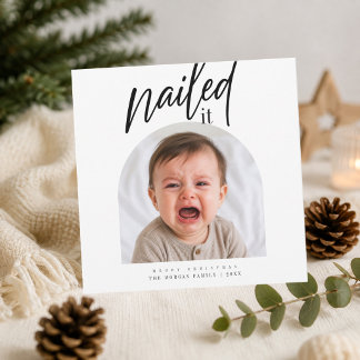 Cartão De Festividades Enquadrou Arco Engraçado Foto de Natal de Bebê