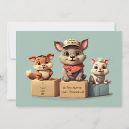 Cartão De Festividades Entrega de Animais de Desenho Animado Fofos e Dive