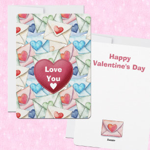 Cartão De Festividades Envelopes e Corações de São Valentim