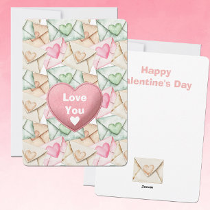 Cartão De Festividades Envelopes e Corações de São Valentim