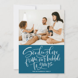 Cartão De Festividades Enviando amor de nossa bolha para sua foto azul