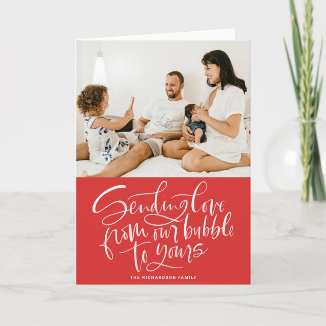 Cartão De Festividades Enviando amor de nossa bolha para sua foto vermelh (Frente)