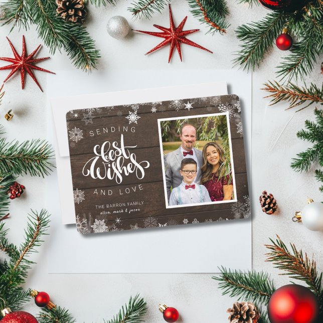 Cartão De Festividades Enviando Melhores Desejos Script Foto Floco de Nev (Criador carregado)