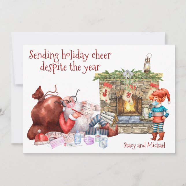 Cartão De Festividades Enviando Papais noeis de saudação de feriado Covid (Frente)