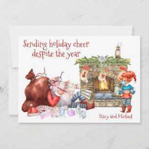 Cartão De Festividades Enviando Papais noeis de saudação de feriado Covid