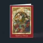 Cartão De Festividades Epifania Religiosa Três Rezando Jesus<br><div class="desc">Apresentando uma bela imagem religiosa tradicional de Jesus adorado pela Bênção Virgem Maria,  Rua José e Magi,  os Três Reis. Dentro é uma oração tradicional da epifania e verso das escrituras. Todo texto e fontes podem ser modificados e personalizados.</div>