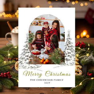 Cartão De Festividades Esboço de árvore de janela arqueada Foto de férias