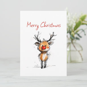 Cartão De Festividades Esboço Festivo de Rena Rudolph Natal Feliz