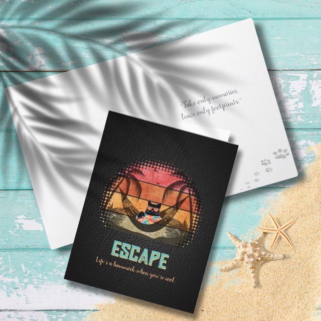 Cartão De Festividades Escape tropical de Gato Legal e Sonhador (Daydreaming Cool Cat's Tropical Escape Holiday Card)