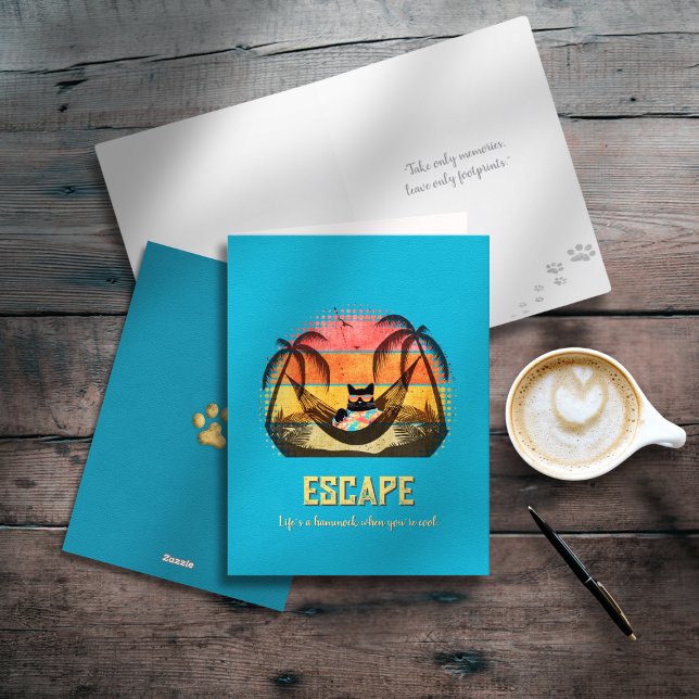 Cartão De Festividades Escape tropical de Gato Legal e Sonhador (Daydreaming Cool Cat's Tropical Escape Holiday Card)