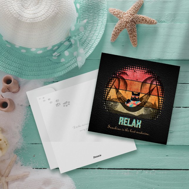 Cartão De Festividades Escape tropical de Gato Legal e Sonhador (Daydreaming Cool Cat's Tropical Escape Holiday Card)