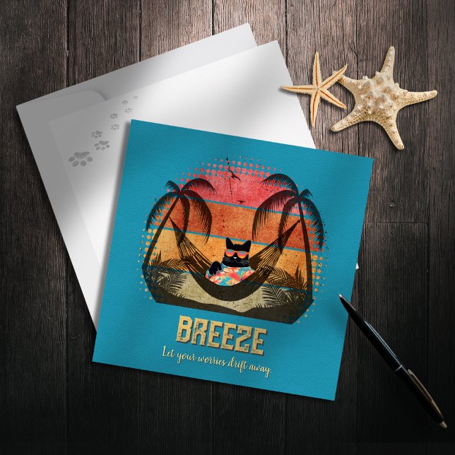 Cartão De Festividades Escape tropical de Gato Legal e Sonhador (Daydreaming Cool Cat's Tropical Escape Holiday Card)