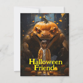 Cartão De Festividades Escola e Pumpkin Dinogoblin Halloween