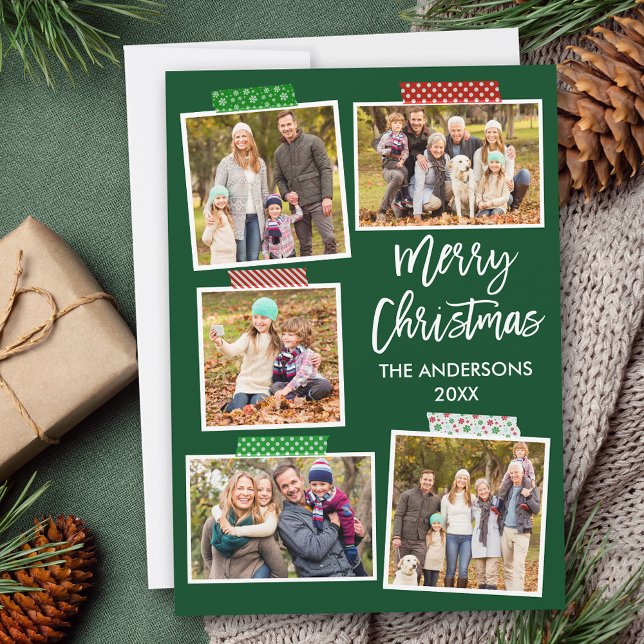 Cartão De Festividades Escoteiro Feliz Artesanato de Natal Verde (Customize to add text or more photos to back or to change background color of card.)
