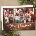 Cartão De Festividades Escova Rústica Madeira 3 Foto Natal<br><div class="desc">Foto da família de fotos Rustic Wood 3 Foto do Script de Pincel Moderno - Feliz Cartão de Férias de Natal</div>