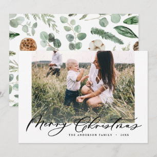 Cartão De Festividades Escrita chic elegante para o Natal, de fotografia