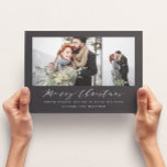 Cartão De Festividades Escrita de natal de colagem mínima de fotos elegan<br><div class="desc">Um belo cartão de Natal multifoto,  perfeito para enviar desejos de férias para a família e amigos. Um design elegante e mínimo com texto impressionante de script. Personalize a cor do design para personalizar o seu cartão. Parte de uma coleção.</div>