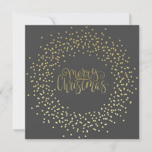 Cartão De Festividades Escrita Dourada elegante e Wreath Black Christmas
