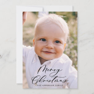 Cartão De Festividades Escrita elegante de Natal com fotografia mínima mo