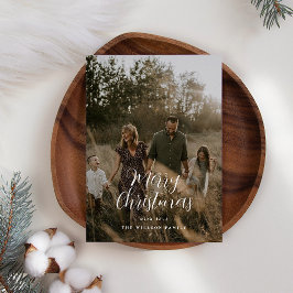 Cartão De Festividades Escrita elegante de Natal com fotografia mínima mo