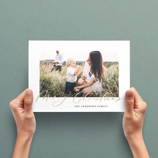 Cartão De Festividades Escrita elegante de Natal com fotografia mínima mo (Criador carregado)