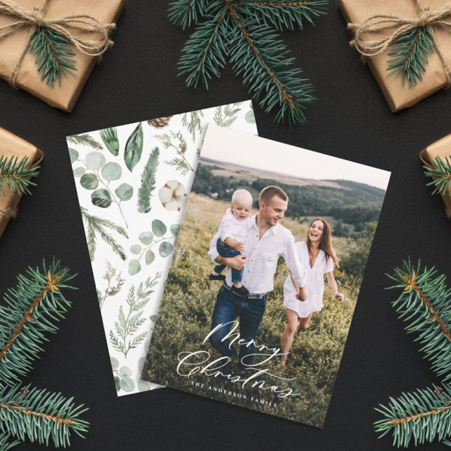 Cartão De Festividades Escrita elegante de Natal com mínimo de 1 fotograf (Criador carregado)