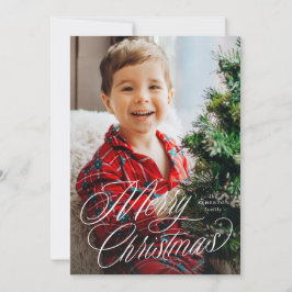 Cartão De Festividades Escrito clássico de Feliz Natal 2 verde-foto