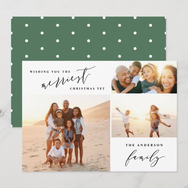Cartão De Festividades Escrito de Natal com fotos mínimas modernas (Frente/Verso)
