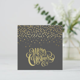 Cartão De Festividades Escrito Dourado Elegante e Natal Preto Confetti