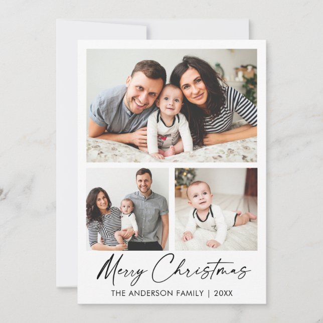Cartão De Festividades Escrito em Tinta Moderna 3 Fotos Natal (Frente)