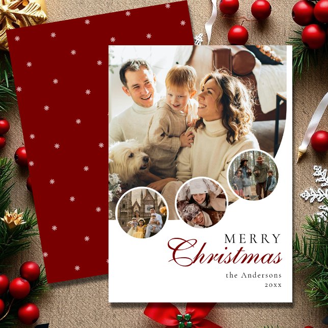 Cartão De Festividades Escrito Moderno 4 Foto Colagem Vermelha Feliz Nata (Criador carregado)