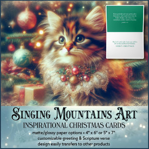 Cartão De Festividades Escritura de Natal Festivo do Cat Christian KJV