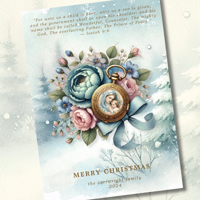 Cartão De Festividades Escritura de Natal Floral Religiosa (Criador carregado)