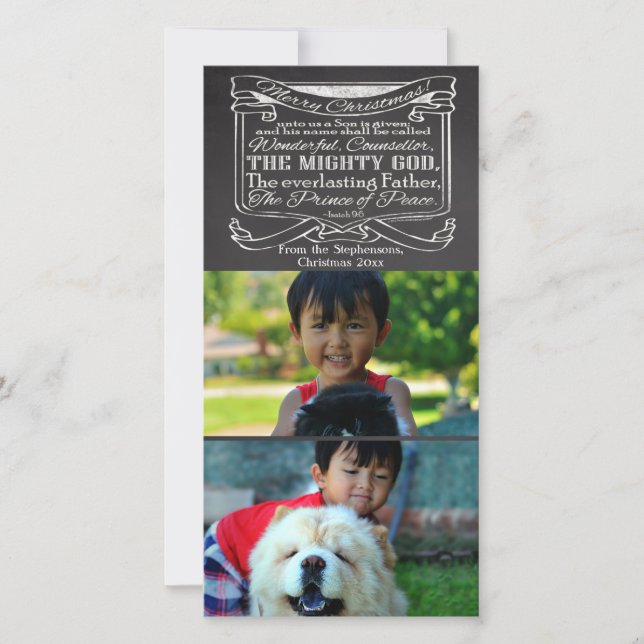 Cartão De Festividades Escritura em Chalkboard Christian Christmas 2 Pic (Frente)