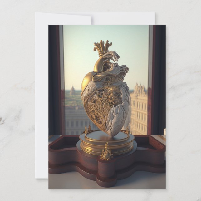 Cartão De Festividades Escultura do Coração Gótico em tela de madeira (Frente)