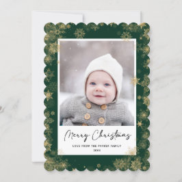 Cartão De Festividades Escuro de Neve Verde Moderno Bokeh