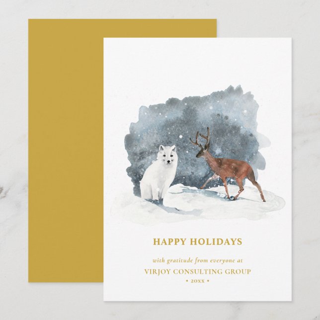 Cartão De Festividades Escuro Dourado Elegante Arctico Winter Business (Frente/Verso)