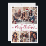Cartão De Festividades Escuro Vermelho Elegante Floco de Neve 4 Foto Nata<br><div class="desc">Cartão de Férias de Natal Elegante, Moderno, Red Script 4 Foto Colage. Este festivo, mimalista, quatro (4) modelo apresenta uma bonito colagem fotográfica, alguns flocos de neve e diz Feliz Natal! O texto de saudação de "Feliz Natal" é escrito em um belo roteiro de letra de caligrafia (ou tipografia) de...</div>