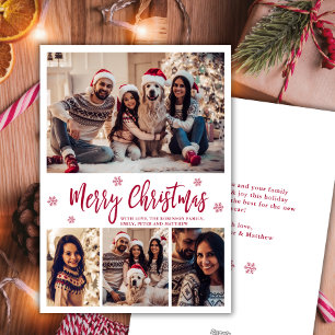 Cartão De Festividades Escuro Vermelho Elegante Floco de Neve 4 Foto Nata