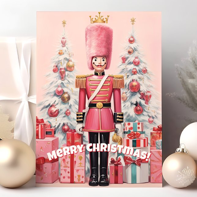 Cartão De Festividades Esmagador de Nozes Rosa Feliz Natal (Criador carregado)