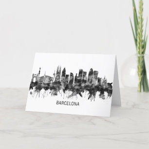 Cartão De Festividades Espanha de Barcelona Skyline BW
