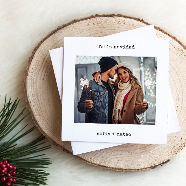 Cartão De Festividades Espanhol | Foto de Natal Feliz Navidad (An elegant and stylish, black and white Spanish Christmas card with your photo)