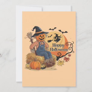Cartão De Festividades Espantalho Abóbora Halloween Vibrações Rústicas Ar