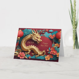 Cartão De Festividades Espetáculo de Dragão ouro Chinês Ano Novo