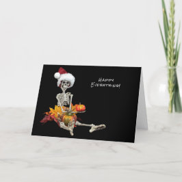 Cartão De Festividades Esqueleto de Halloween com chapéu de Natal