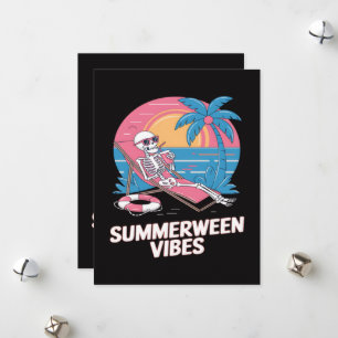 Cartão De Festividades Esqueleto de Summerween Férias de Verão Praia Engr
