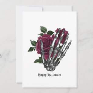Cartão De Festividades Esqueleto Floral Borgonha Gótico