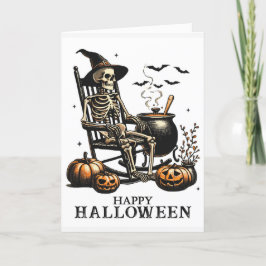 Cartão De Festividades Esqueleto Vintage Divertido Espera o Halloween